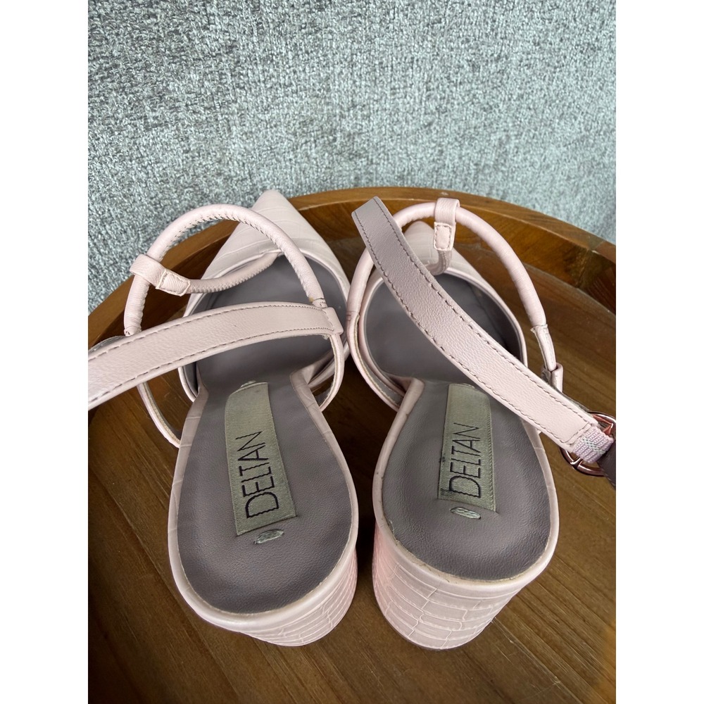 Deltan Pink Croc Embossed T-Strap Block Heel Slingback Pumps Womens‎ 6.5M - Picture 4 of 7